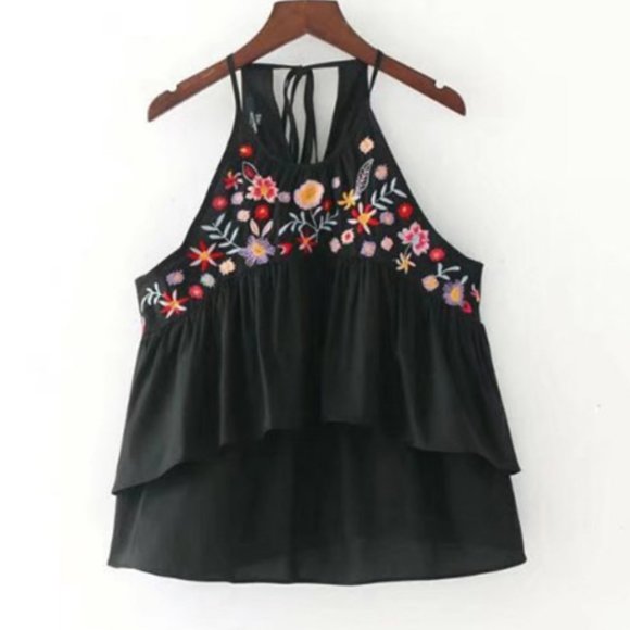 Zara Tops Zara Floral Embroidered Halter Neck Top Poshmark